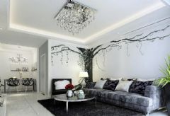 完美时尚88平银光树影现代客厅装修图片