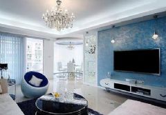 蓝白时尚小户型现代客厅装修图片