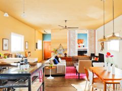92平米橙色与蓝色的糖果家装混搭客厅装修图片