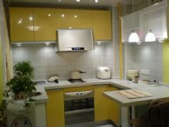 50平米现代亮丽小屋 砸墙做开放式卧室现代厨房装修图片