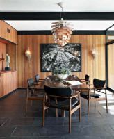 140平米原木色与黑色搭配跃层中式餐厅装修图片