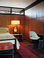 140平米原木色与黑色搭配跃层中式卧室装修图片