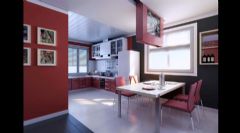 48平米红色极简公寓简约餐厅装修图片