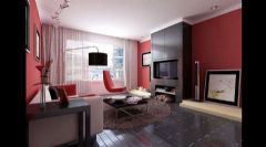 48平米红色极简公寓简约客厅装修图片