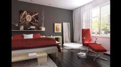 48平米红色极简公寓简约卧室装修图片