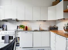 蓝白清新公寓 纯白地板的小清新风现代厨房装修图片