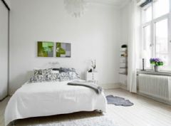 蓝白清新公寓 纯白地板的小清新风现代卧室装修图片