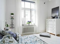 蓝白清新公寓 纯白地板的小清新风现代卧室装修图片