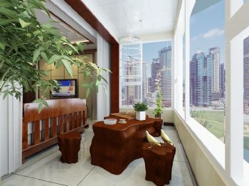 136平新中式精美公寓中式阳台装修图片