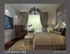 宁波湖景别墅江公馆美式卧室装修图片
