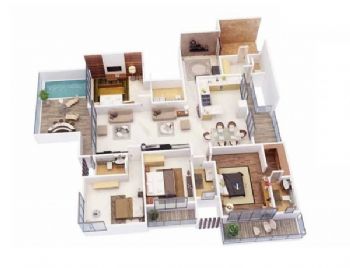 最新四居室户型3D布局设计方案现代客厅装修图片
