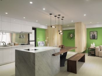 132平米绿色轻松空间现代厨房装修图片