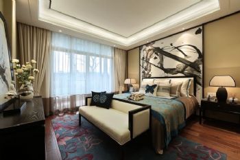 新中式三居经典装修效果图中式卧室装修图片