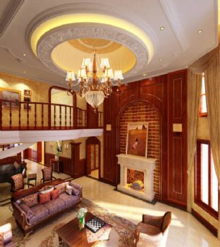 挑高别墅装修设计图古典风格客厅