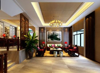 190平米新中式别墅设计案例欣赏中式客厅装修图片