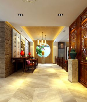 190平米新中式别墅设计案例欣赏中式过道装修图片