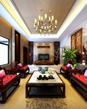 190平米新中式别墅设计案例欣赏中式客厅装修图片