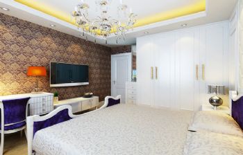 紫色温馨简欧三居欣赏欧式卧室装修图片