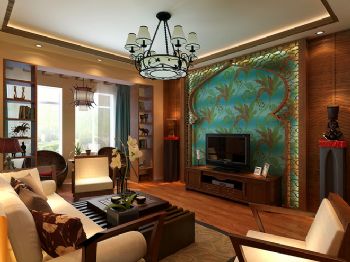 东南亚风格三居室效果图混搭客厅装修图片