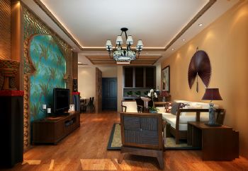 东南亚风格三居室效果图混搭客厅装修图片