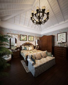 2015美式风格别墅设计效果图美式卧室装修图片