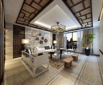 新中式风格三居设计案例中式客厅装修图片