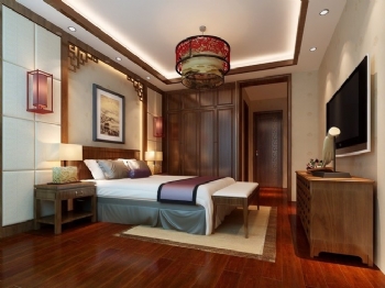 170平中式风临江小区装修案例中式卧室装修图片