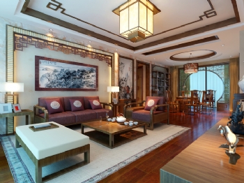 170平中式风临江小区装修案例中式客厅装修图片