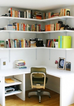 L型书柜布置与空间角落精美搭配案例欣赏现代书房装修图片