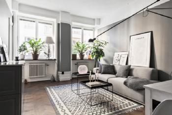 57平米灰色主打尽显北欧风小公寓欧式客厅装修图片