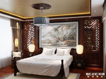 280平别墅新中式风装修图片中式卧室装修图片