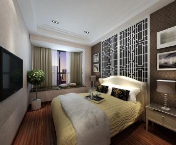 150平米新中式现代简约淡雅温馨三居中式卧室装修图片