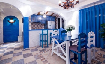 180平地中海蓝色风情大户型装修案例地中海餐厅装修图片