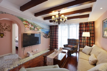 120平大户型美式田园风格美式客厅装修图片