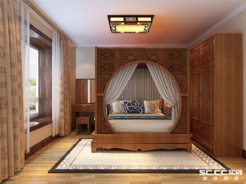 120平三居新中式风效果图中式卧室装修图片