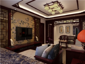 105平二居中式风装修案例欣赏中式客厅装修图片