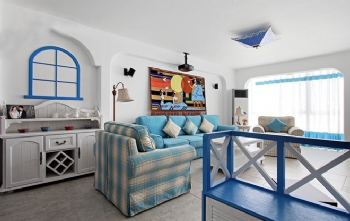 100平地中海风格实景蓝色格调案例赏析地中海客厅装修图片