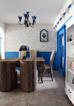 100平地中海风格实景蓝色格调案例赏析地中海餐厅装修图片