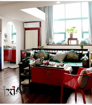新中式风格俏丽婚房设计中式客厅装修图片