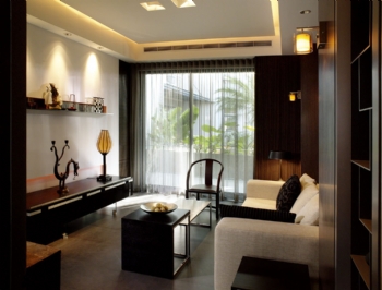 黑与白、虚与实不一样的中国风现代客厅装修图片