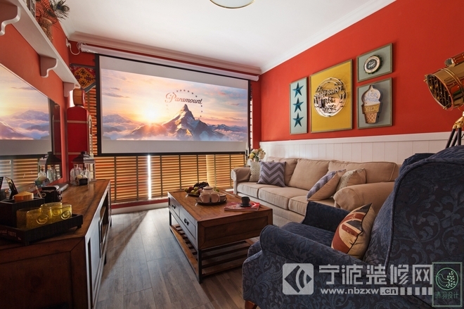 60平米红色主题美剧之家-客厅装修图片
