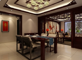大户型中式古典三居室案例欣赏中式餐厅装修图片