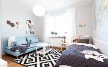 粉蓝色阳光公寓案例欣赏简约卧室装修图片