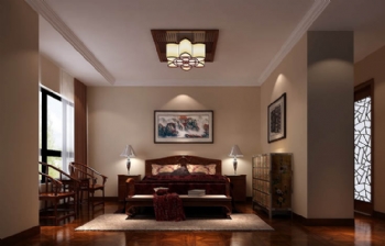 139平中式风三居案例欣赏中式卧室装修图片