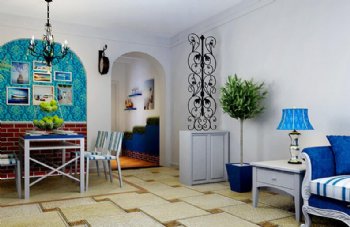 90平米两居装修 蓝白地中海清调梦幻家地中海装修图片