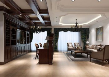 中海雍城世家美式装修 三室两厅两卫美式风格