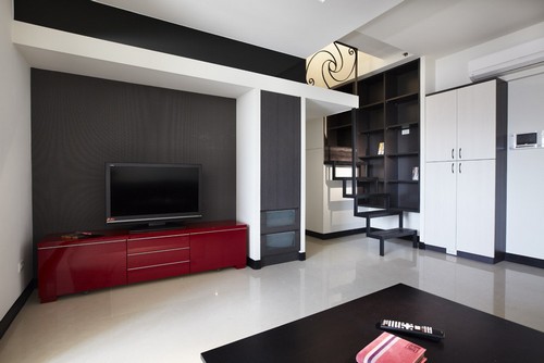 7万装修60平黑白红简约时尚公寓